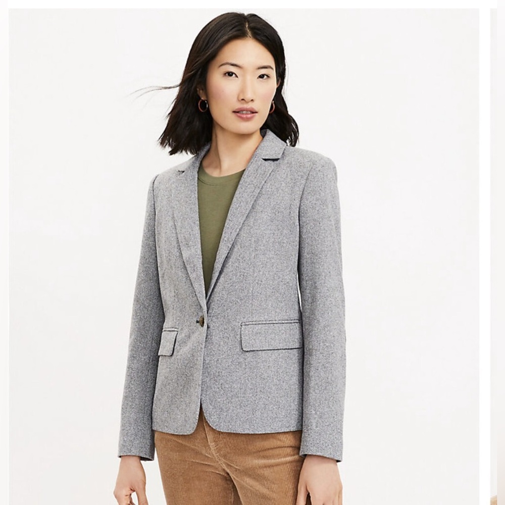 NWT Loft Moss Green Herringbone Knit Blazer Jacket Coat Elbow Pad | Women's
Sz 4